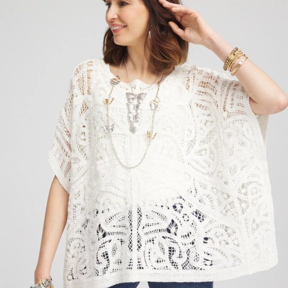 Chico's Crochet Lace Poncho L/XL